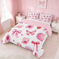 thumbnail image 3 of Erosebridal Adorable Satin Bow Ribbon King Size Comforter Sets for Girls, Romantic Floral Print Comforters King Size, Pink Reversible 3 Pieces 1 Comforter and 2 Pillowcases, 3 of 6