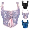 thumbnail image 5 of Hpapadks Corset Belt for Women Vintage Adjustable Straps Front Lace Up Bustier Bodysuit Slim Fit Floral Embroidery Patterns Corset Belt Halloween Blue, 5 of 7
