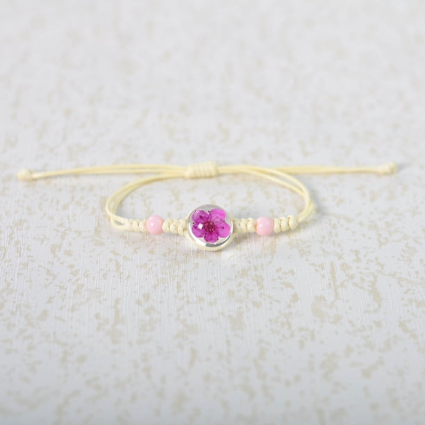 Xiao Hua Pulsera de flores hecha a mano - Pulsera de resina, ajustable, pulsera de flores, 2 piezas, color rosa oscuro narciso