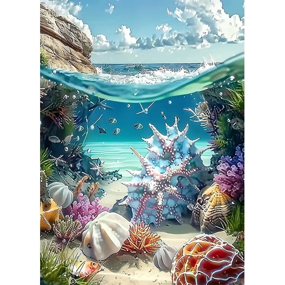 BYGFHLYW 5D Diamond Painting Kits for Adults Beginners, Ocean Shells Diamond Art, DIY Full Round Drill Gem Art Kits for Adults, Home Wall Decor 11.8x15.8 In