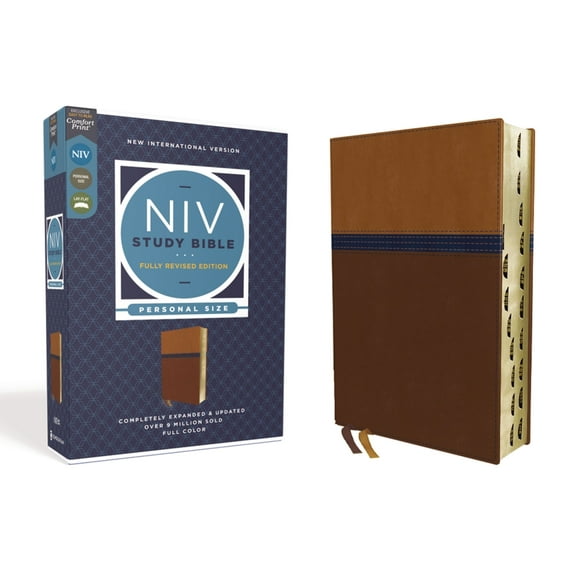 NIV Study Bible, Fully Revised Edition NIV Study Bible, Fully Revised Edition, Personal Size, Leathersoft, Brown/Blue, Red Letter, Thumb Indexed, Comfort Print, (Hardcover)