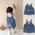 thumbnail image 2 of Gelikeya Toddler Baby Easter Outfit Denim Overall Pants for Boys Girls Bunny Ear Romper with Little Tail Cute Summer Clothing Blue, 12-18 Months, 2 of 9