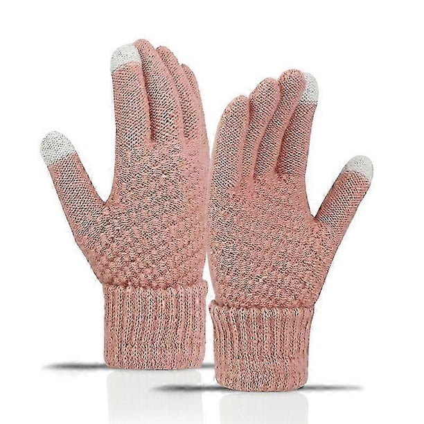 Guantes de invierno para pantallas táctiles para mujeres y hombres, manoplas de punto elástico cálido, imitación de lana, dedos completos, guantes de ganchillo gruesos para mujer