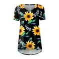 thumbnail image 4 of GceSteap Summer Short Sleeve Tunic Long Tops for Women Trendy Plus Size Flowy Shirts Casual Sexy V Neck Smocked Sunflower Print Blouse Dark Green L, 4 of 5