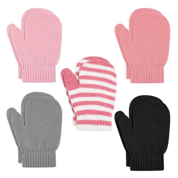 ONESING 5 Pair Toddler Mittens Black Toddler Gloves Baby Mittens Newborn Mittens Infant Mittens Baby Gloves for Baby Boy Girls, Pink