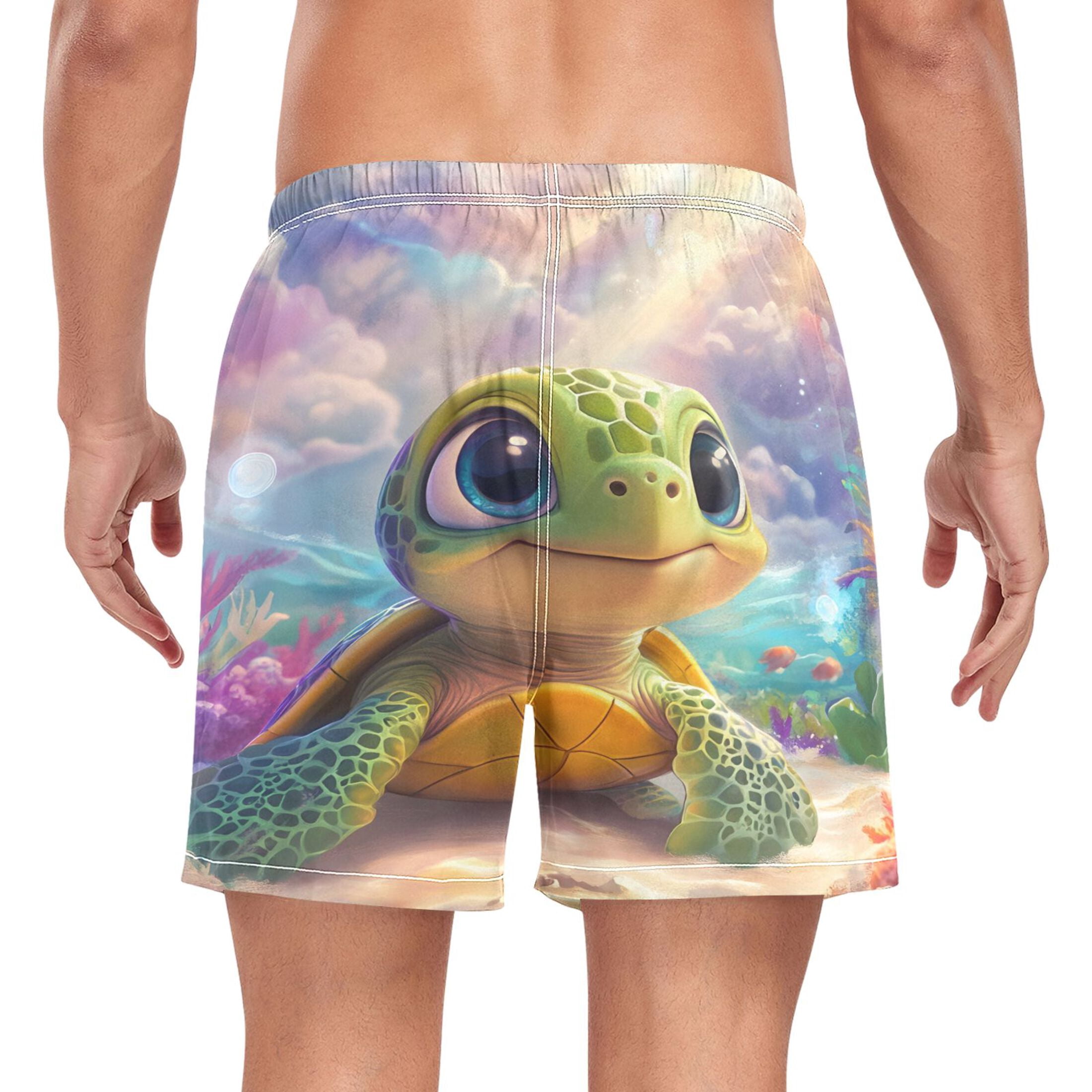 joogoo Men's Sea Turtles Sunshine Swim Trunks with Liner Pocket Beach Shorts Large