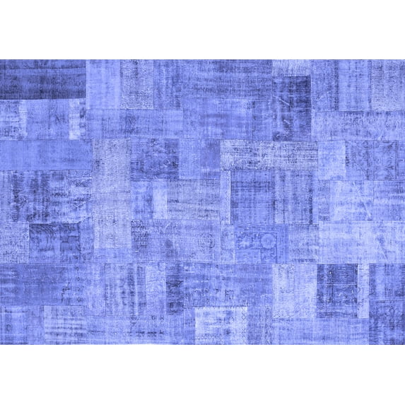 Ahgly Company Machine Washable Indoor Rectangle Patchwork Blue Transitional Area Rugs, 3' x 5'