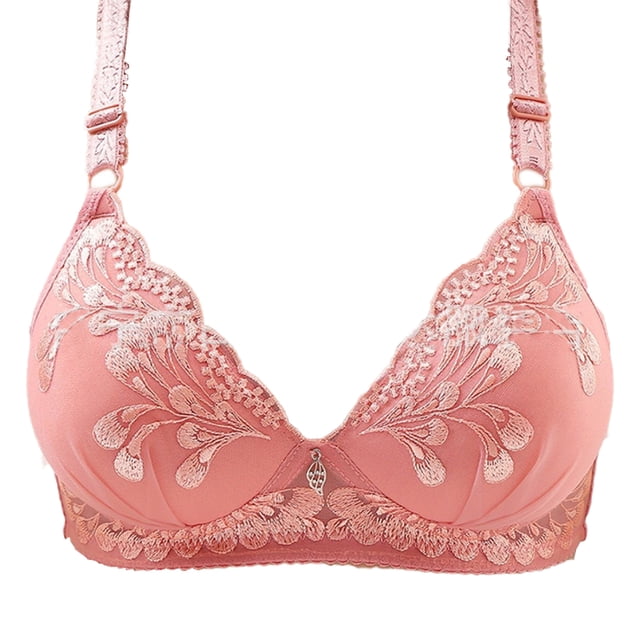 Sujetador bordado calado sexy Copa fina de algodón Ropa interior ajustable sin anillo de acero