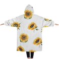 thumbnail image 2 of Oversized Wearable Blanket Hoodie,White Green Leaf Sunflower Pattern Sherpa Blanket Hoodie with Super Pockets,Super Warm Fuzzy Pullover for Women & Men, 2 of 6