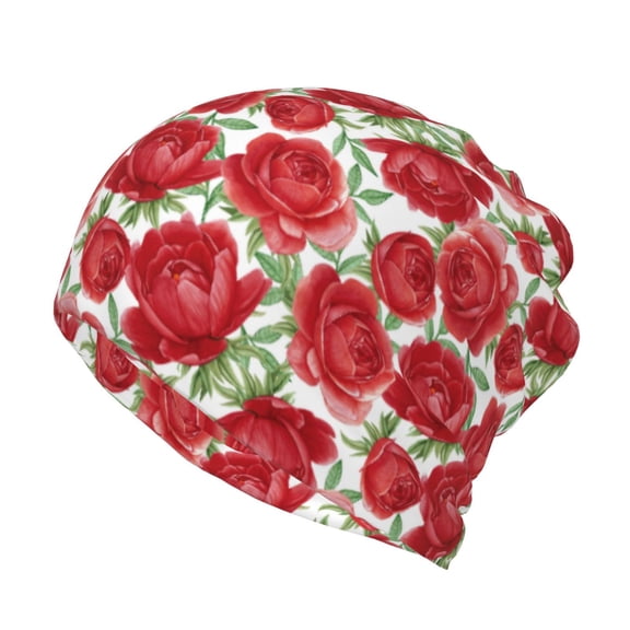 Bingfone Men Women Slouch Beanie Rose Flowers Print Cap Hip-Hop Hat Headwear Hats Turban Unisex