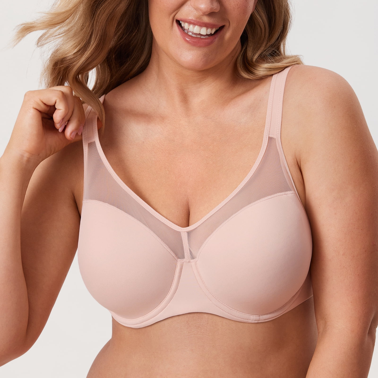 DELIMIRA Women's Full Coverage Bras Underwire Lightly Padded Plus Size Tshirt Sheer Bra