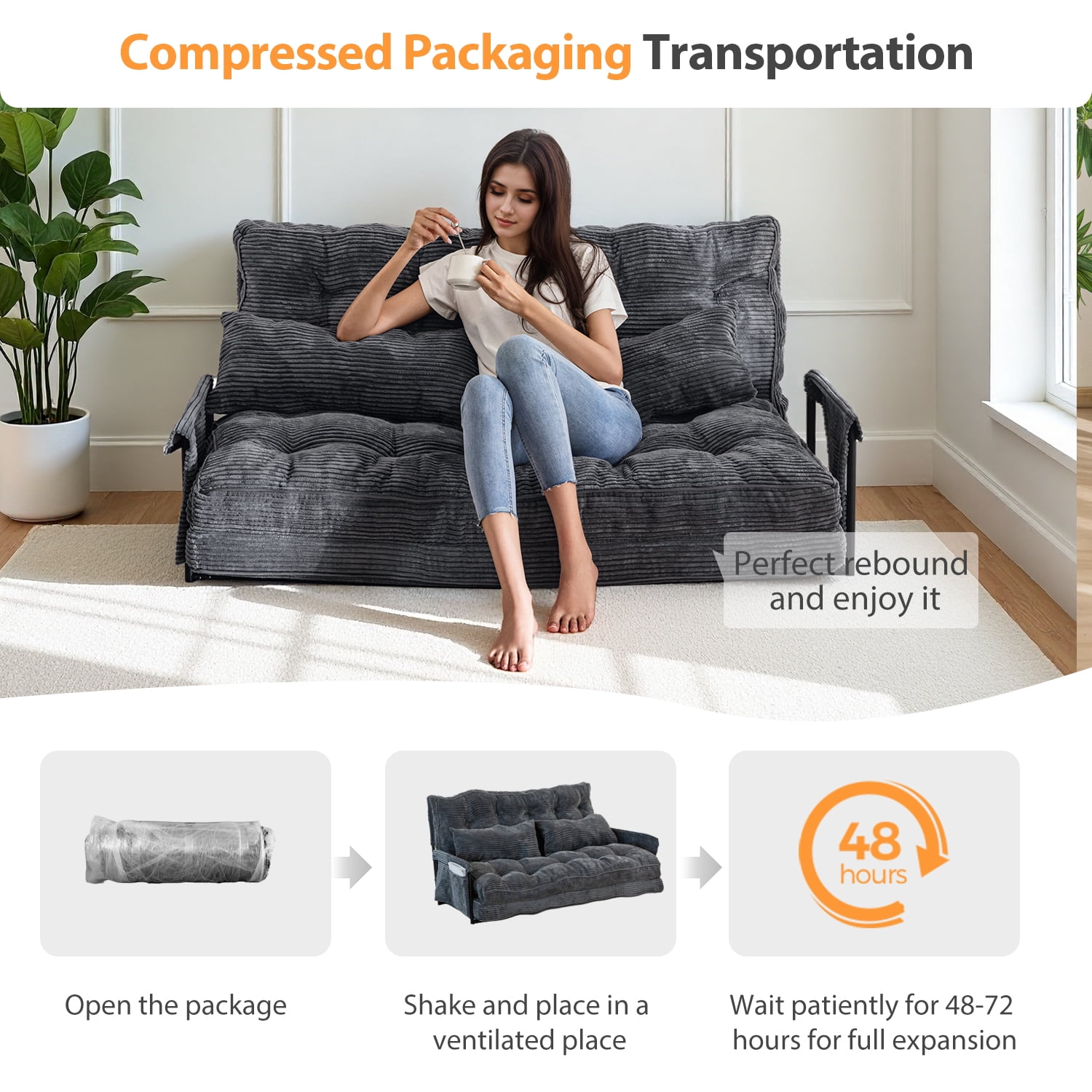 GOODONE Convertible Floor Sofa,Bean Bag Sofa with Pillows,Multifunctional Lazy Sofa with Pillows,Adult Reading Chair,Suitable for Bedroom or Living Room,DGrey,Loveseat