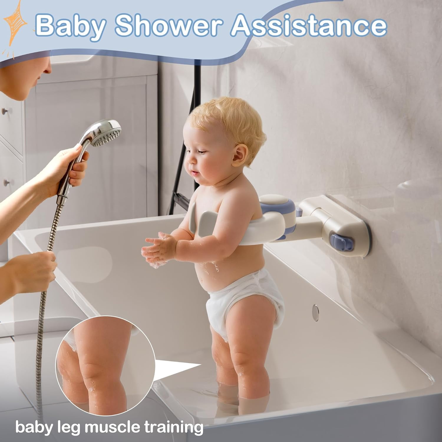 Baby Bath Support Stand - Adjustable Height Wall Mount with Suction Locks, Safe ABS Frame for Infant Tub , Foldable & Secure Seated Support(6-36 Months)
