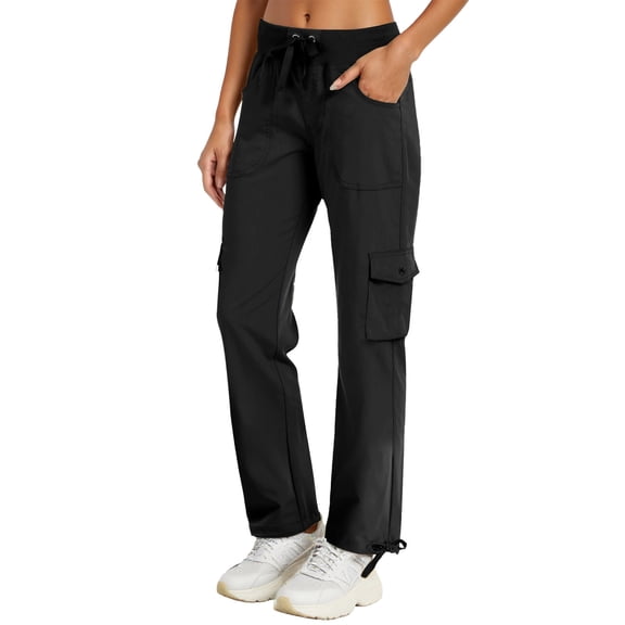 Bibifish Womens Cargo Pants Solid Drawstring Multiple Cargo Pockets Loose Fit Outdoor Utility Athletic Pants