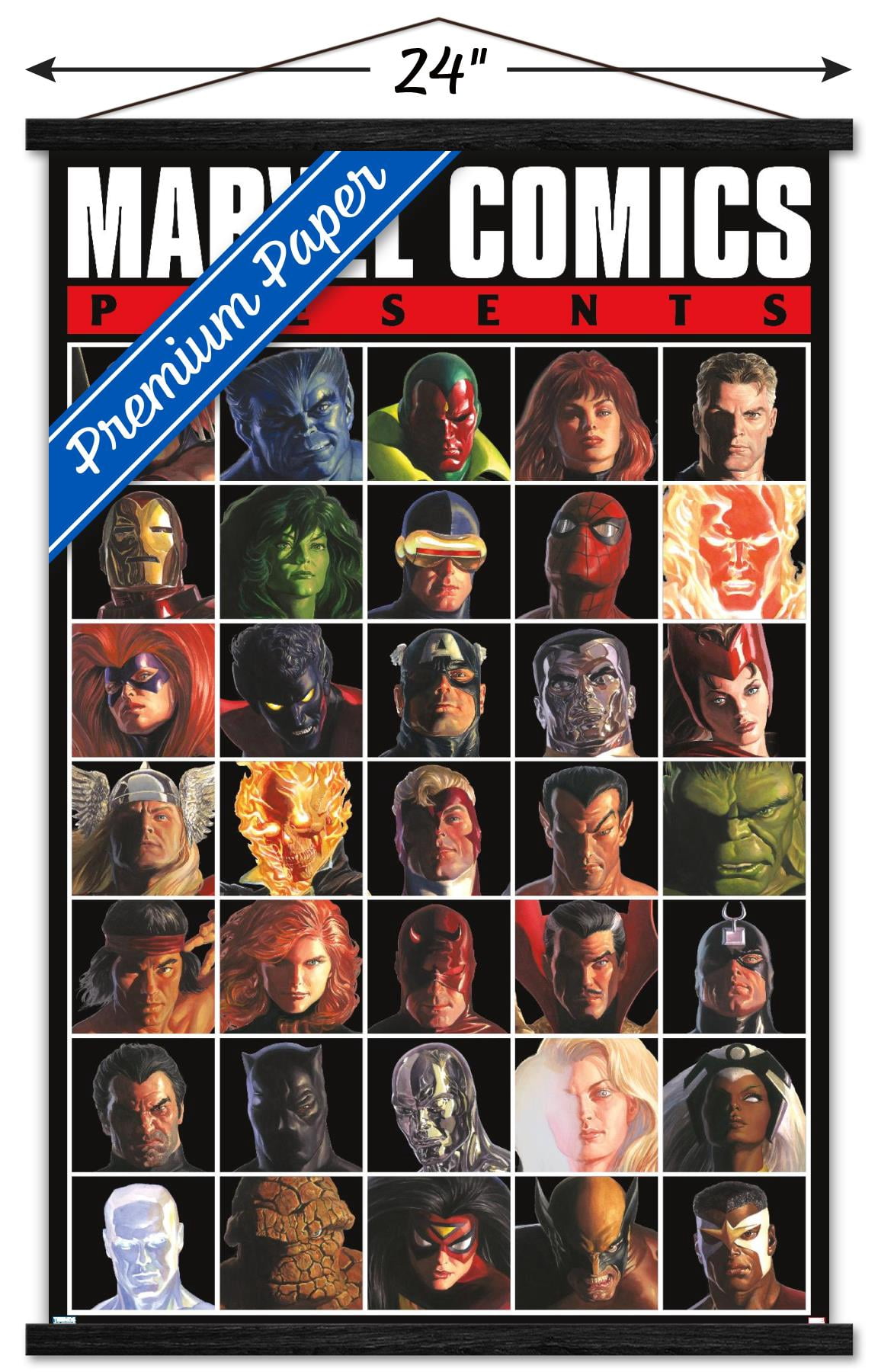 Marvel Comics - Presents Grid Wall Poster with Wooden Magnetic Frame, 22.375" x 34"