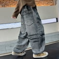 thumbnail image 6 of WMQPNNS Boys Cargo Jeans Boys Denim Pants Size 18 Kids Baggy Elastic Waist Wide Leg Denim Pants Vintage Straight Leg Denim Cargo Pants with Pockets(Size 5-6 Years, Grey-C), 6 of 9