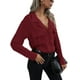 thumbnail image 5 of VISgogo, blusas de chifón salvaje a la moda para mujer, camisa de un solo pecho con cuello vuelto de Color sólido, Tops informales de manga larga para oficina para mujer VISgogo  moda, 5 of 8