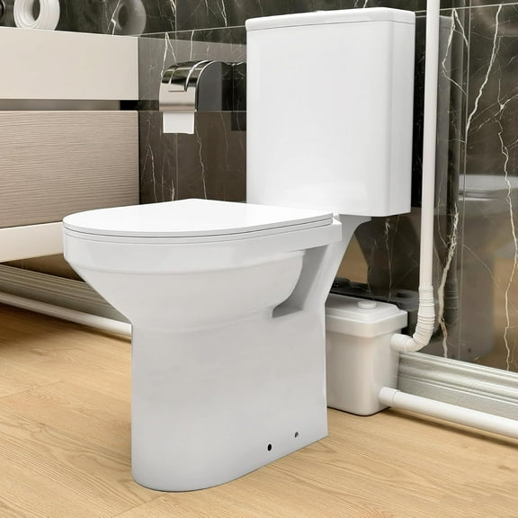 WinZo Macerator Pump Two Piece Toilet Upflush System for Basement Extra Tall 19" Comfort Bowl With Dual Flush Toilet Tank & Pump for Sink, Toilet, Bathtub, White (750W Macerating Toilet)