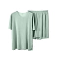 thumbnail image 4 of LIBRCLO Pajamas Sets for Women Crew Neck Short Sleeve Tops and Shorts Solid Color Breathable Summer Sleepwear Loungewear Set, 4 of 5