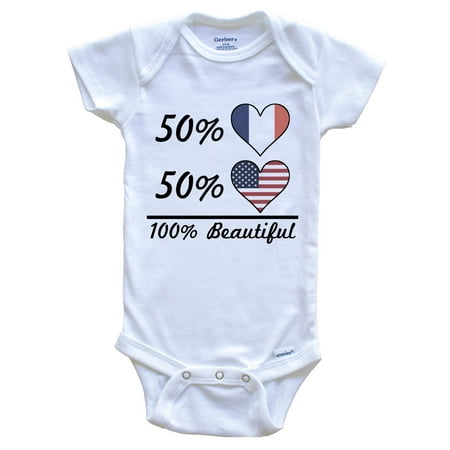 

50% French 50% American 100% Beautiful France Flag Heart Baby Bodysuit 3-6 Months White