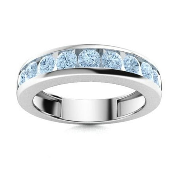 925 Sterling Silver Half Eternity 4mm Round Aquamarine Women Wedding Ring