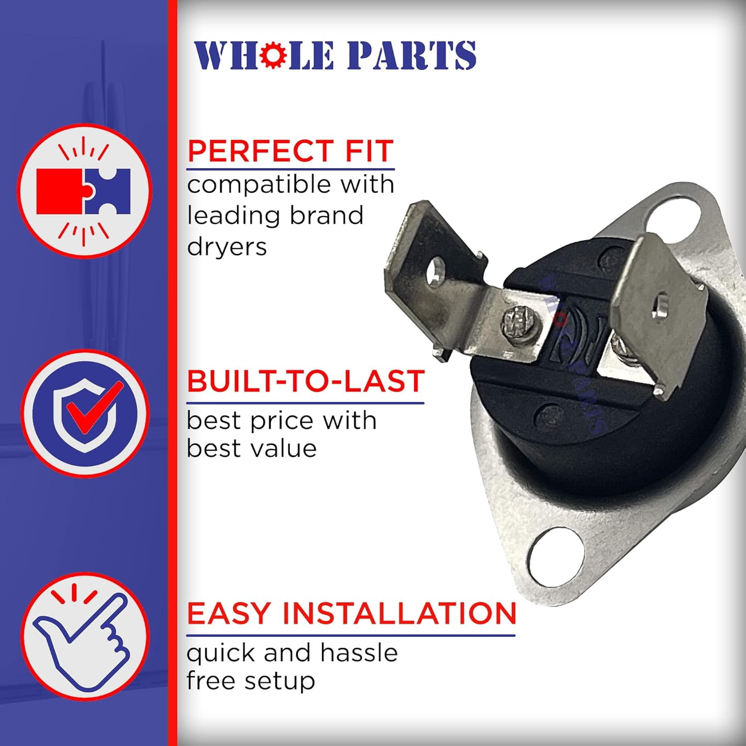 Whole Parts Dryer High Limit Thermostat Part # 00422177/422177 - Replacement & Compatible With Some Bosch Dryers - Replaces AP3760304, 1105525 - Non-OEM Appliance Parts & Accessories - 2 Yr Warranty