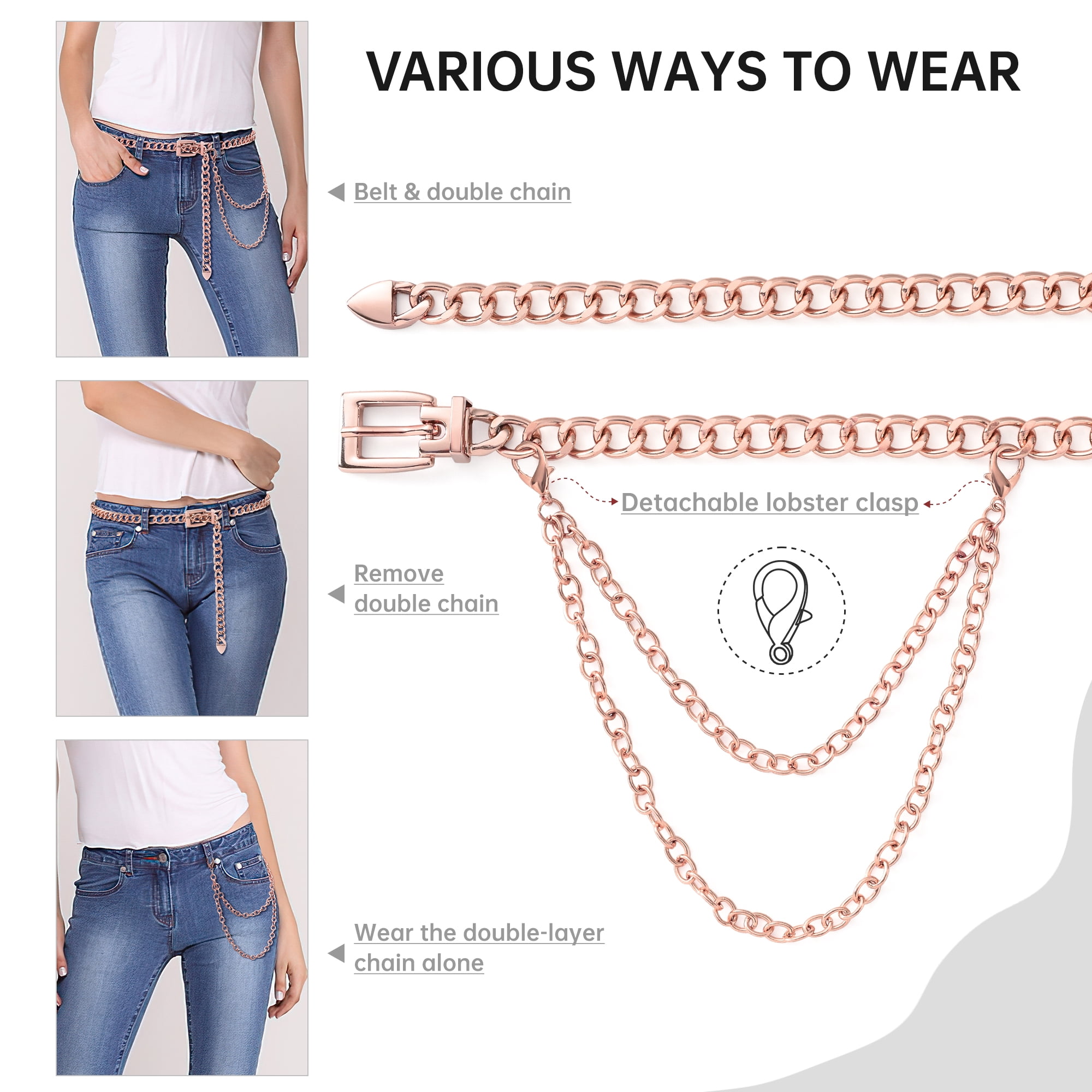 Express Gold and Pink Women\'s Chain Belt Linawe Rose Gold Chain Belt Plus Size Womens Dress Belt  main image 2