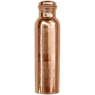 RATAN ENTERPRISES Pure Copper Embossed Water Bottle with Lid 750ML