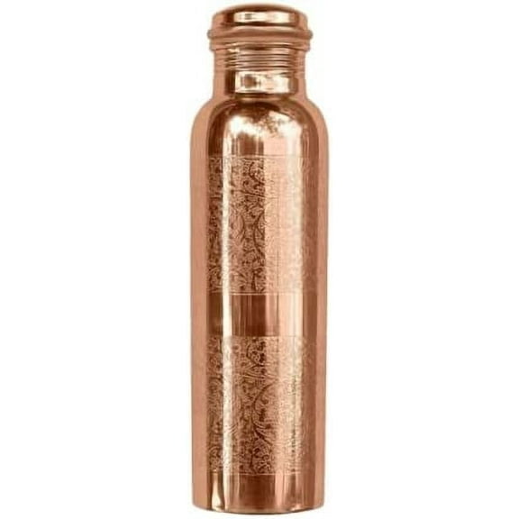 RATAN ENTERPRISES Pure Copper Embossed Water Bottle with Lid 750ML