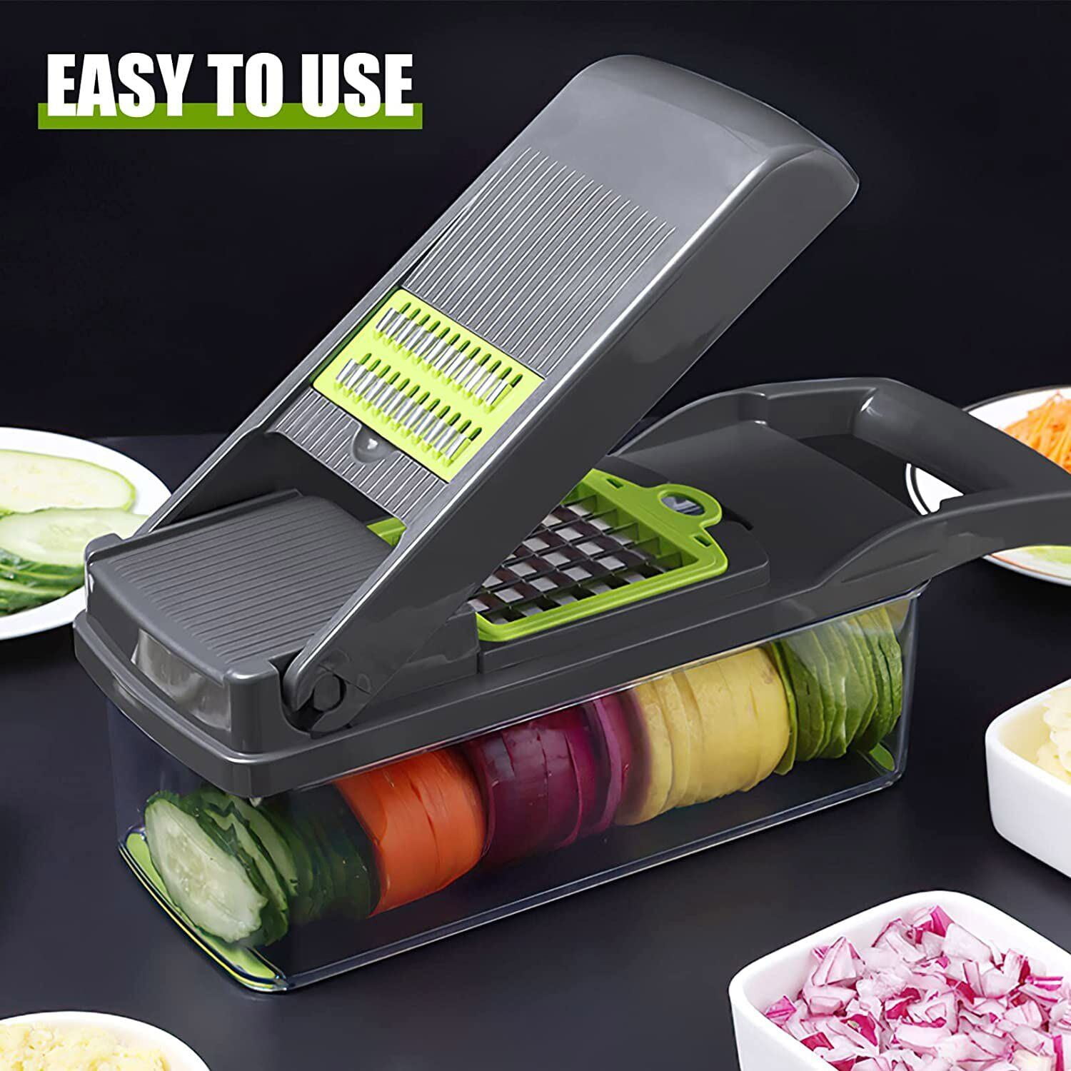 Vegetable Chopper Dicer, Mandoline Cucumber Slicer, Onion Chopper Cube  Cutter Dicer with Container, Easy to Clean Kitchenware Combo with Stainless