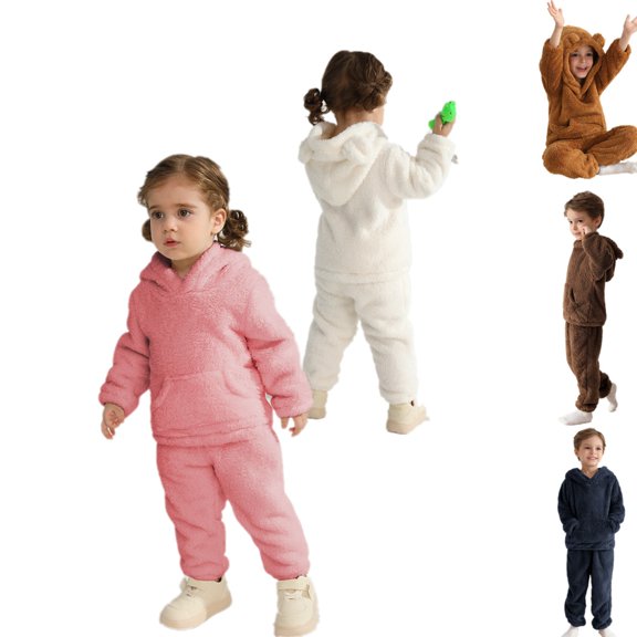 SILVERCELL 1-5T Toddler Boys Girls Fleece Pants Hoodie Tops Set Kids Baby Winter Warm Bear Hooded Sweatshirt Sweatpants 2Pcs Tracksuit Outfits Set