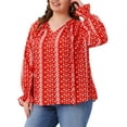 thumbnail image 2 of DARING DIVA Women's Plus Notch V Neck Drawstring Tassel Tie Blouse 1X Red, 2 of 6