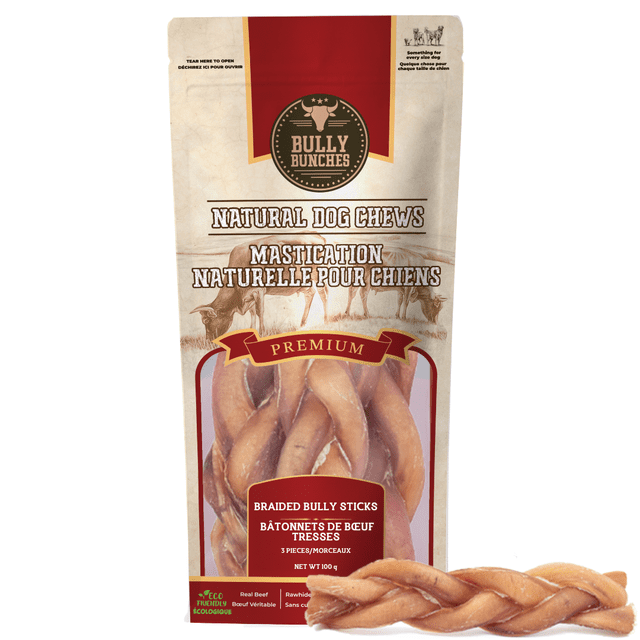 Bully Bunches 6 Inch Braided Bully Sticks (3 Pk), All-Natural Long Lasting Dog Chews