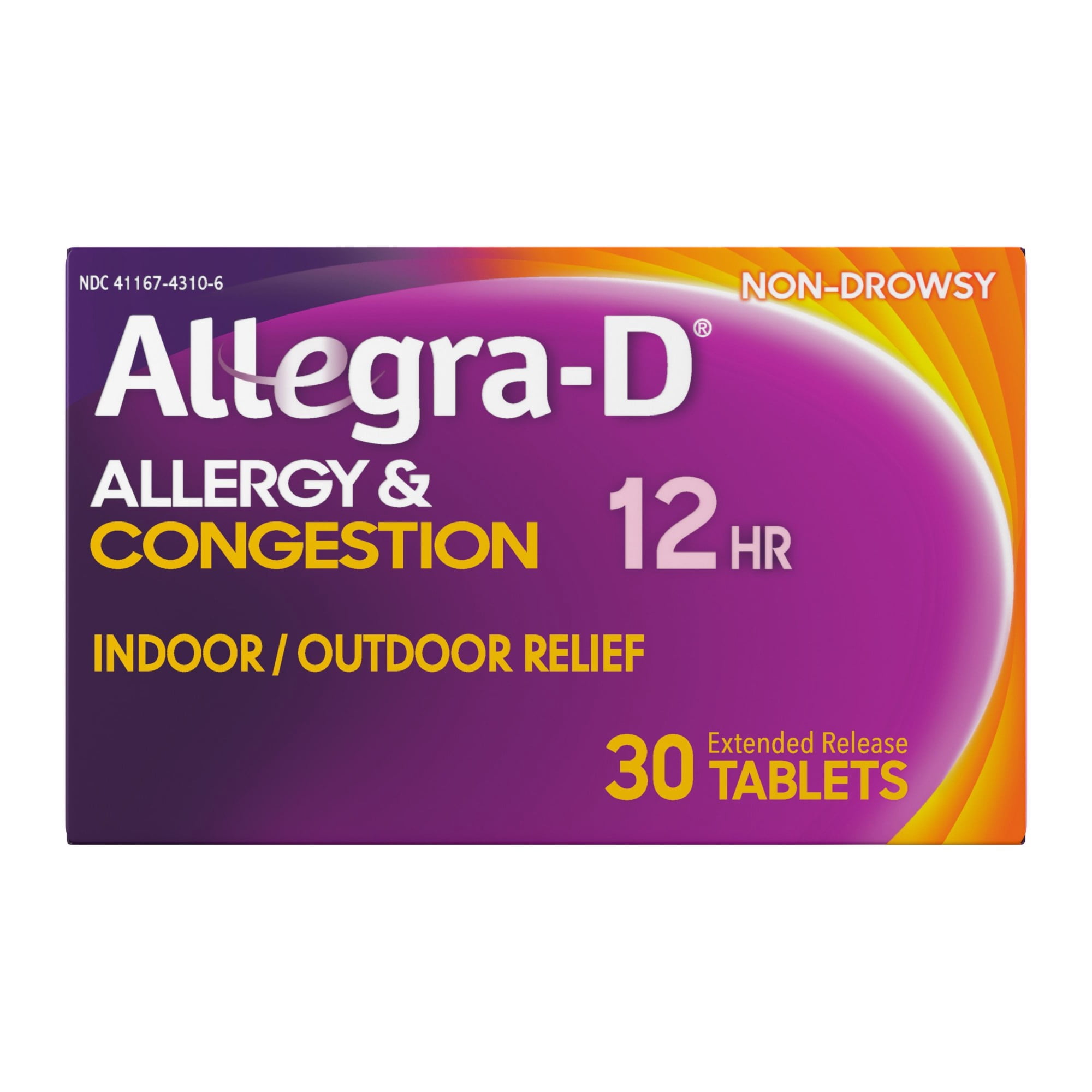 Allegra D 12-Hour Allergy and Congestion Relief Tablets, Non-Drowsy Indoor and Outdoor Allergy Medicine, 60 mg Fexofenadine HCI and 120 mg Pseudoephedrine Antihistamine Pill, 30-Count