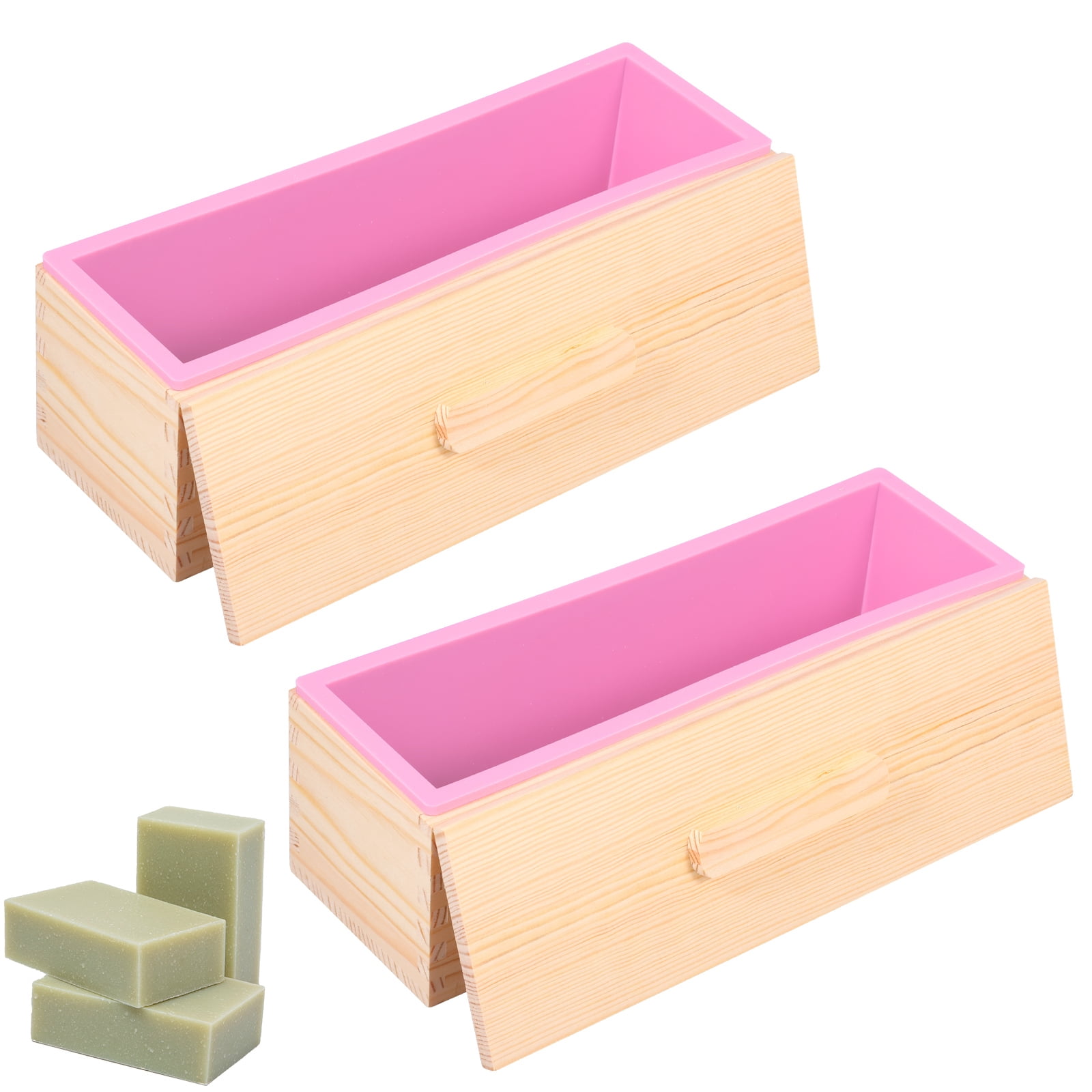 NUAHRHY 2Pcs Soap Loaf Mold, 40.58oz Rectangular Soap Mould Silicone Loaf Soap Moulds with Wooden Box Tray Soap Making Supplies Easy Release for Homemade Craft DIY Tool