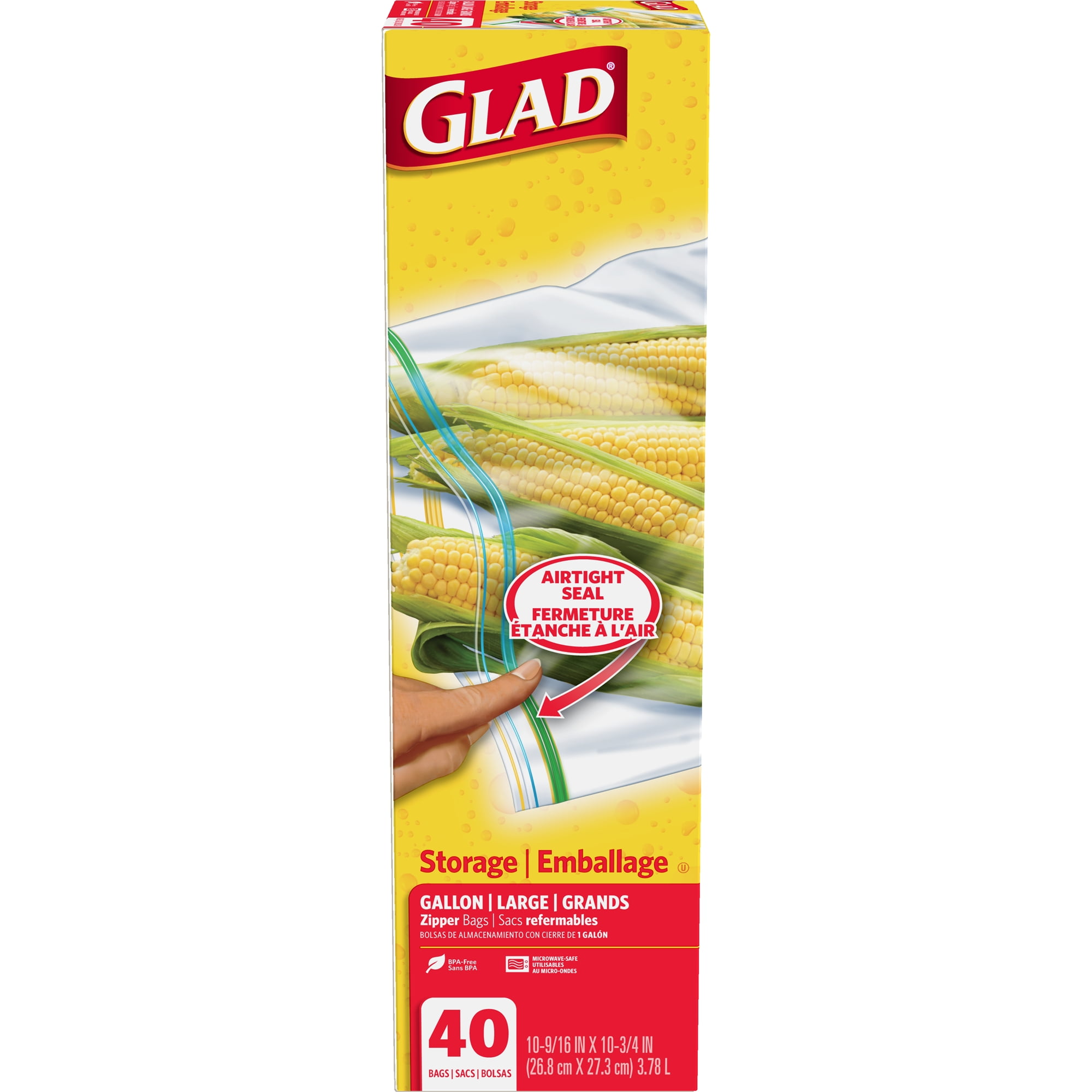 Glad Zipper Food Storage Plastic Bags Gallon 40 Ct