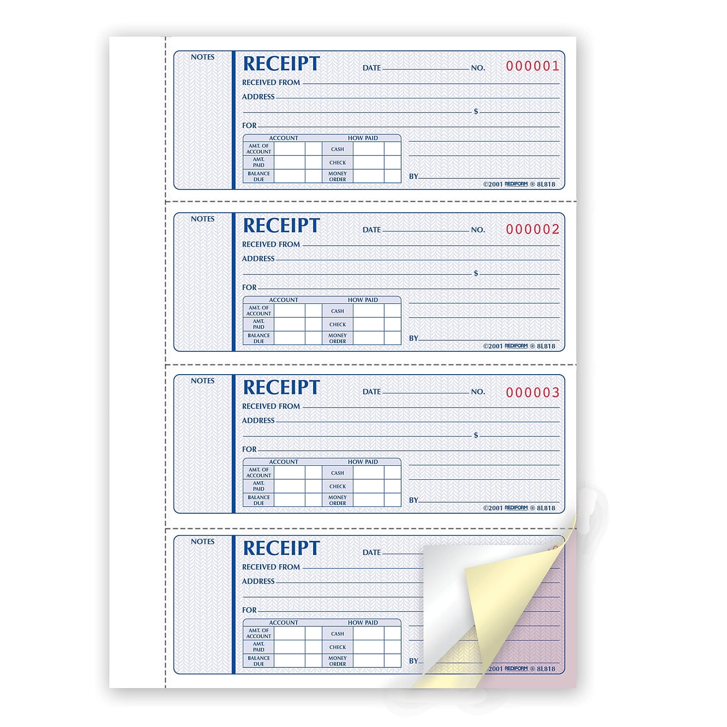 Rediform, RED8L818, Hardbound Money Receipt Book, 1 Each