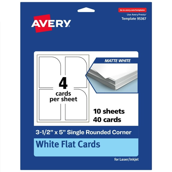Avery Rectangle Flat Cards, 3-1/2" x 5", Matte White, 40 Total