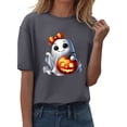 thumbnail image 2 of YLHFASHION T-shirt d'Halloween pour Femmes Manches Courtes Col Rond Imprimé Citrouille Décontracté Automne, 2 of 4