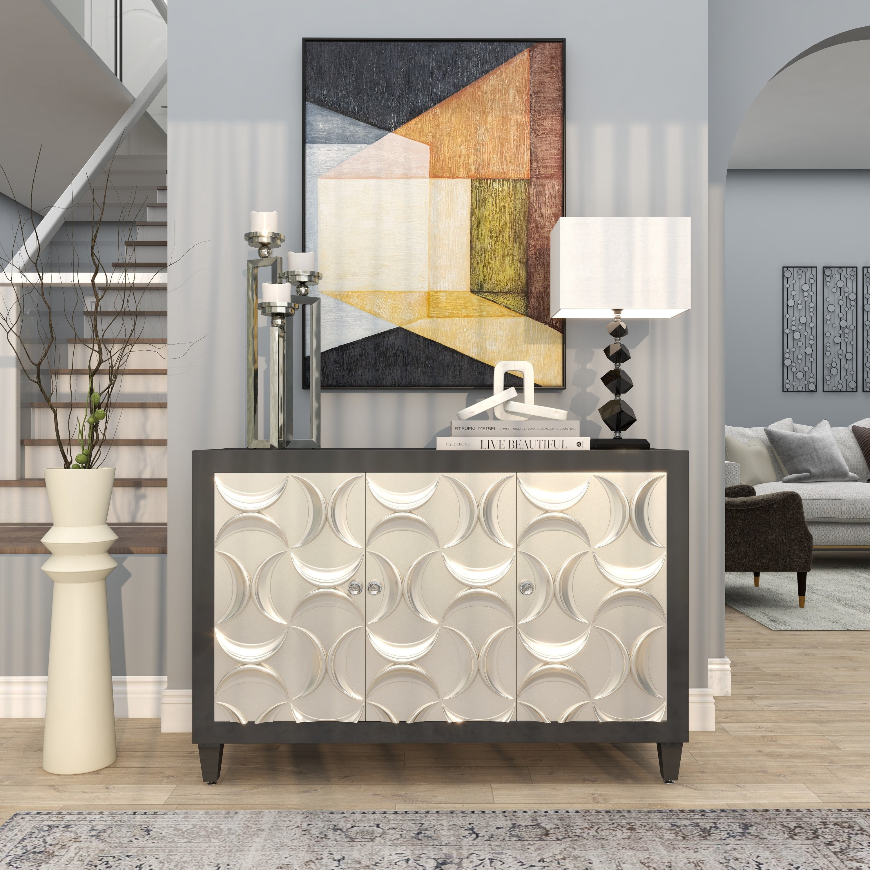 DecMode 3 Holder Silver Stainless Steel Geometric Open Frame Candelabra with Various Rectangles