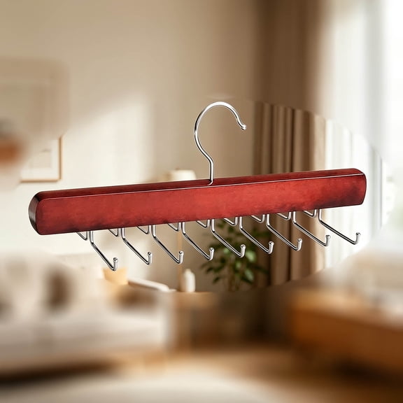 Tie Rack Hanger for Closet, Wooden Tie Hangers with Folding Hooks, Space Saving Tie Holder Organizer for Ties, Belts, Bras, Scarves, Tank Tops (Mahogany)