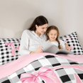 thumbnail image 4 of Manfei Geometric Plaid Monogram Print E Queen Comforter Set,Princess Bowknot Comforter Sets Queen,Pink Reversible,3pcs,1 Comforter and 2 Pillowcases, 4 of 7