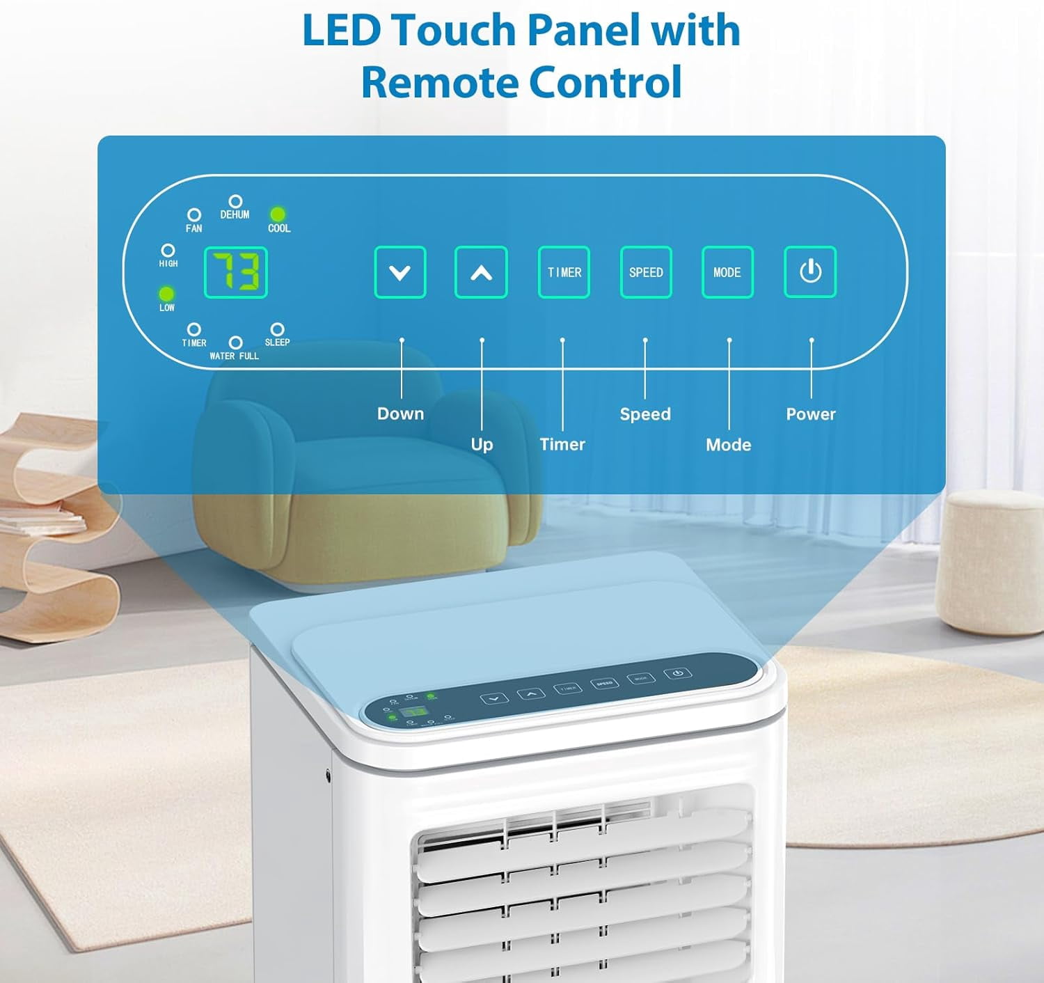 8,000 BTU Portable AC Unit, 3-in-1 Indoor Air Conditioner with Remote, 24H Timer & Sleep Mode, Standing AC with 2 Wind Speeds for Small Rooms/Offices