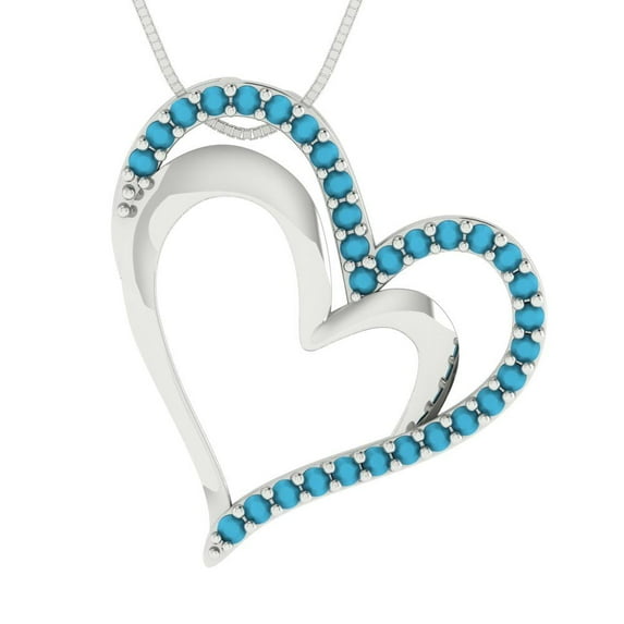 0.33 ct Brilliant Round Cut Simulated Turquoise 14k White Gold Pendant with 16" Chain