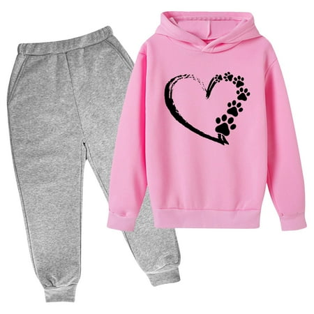 

Spazoro Toddler Girls Pullover Hoodie and Jogger Clothing Set Fall Winter Love Print 2PC Elastic Waist Sweatpants Outfit Sets for Kids Girls Pink
