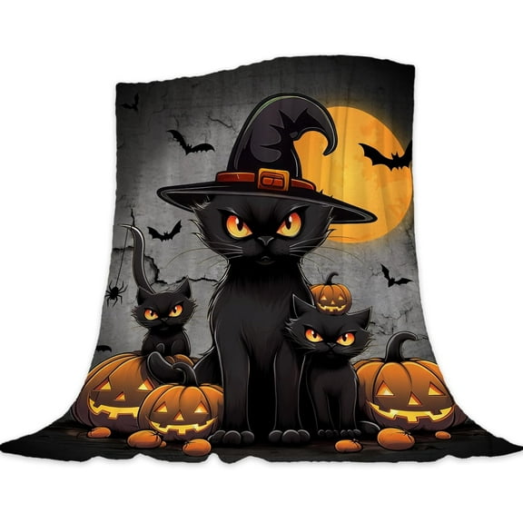 Kuscheln Halloween Throw Blanket Pumpkins Cats Throw Blanket Black Spooky Scary Blanket Decorative Lightweight Fuzzy Soft Plush Fleece Blankets and Throws Couch Sofa Bed Blanket 50x60