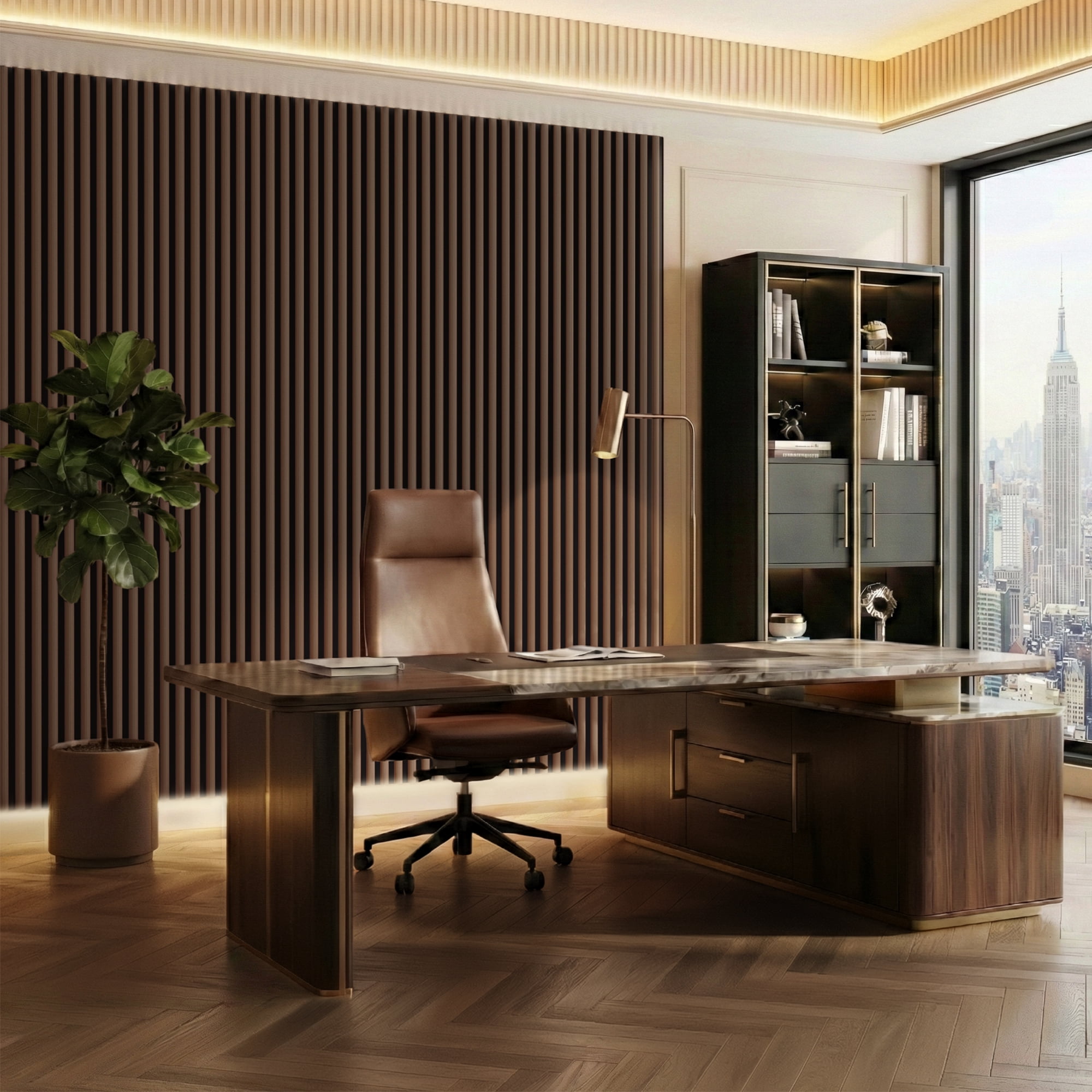 Fahomiss Half-Round Fluted Acoustic Wood Slat Wall Panels 4-Pack 47"x24", Walnut 3D Soundproof