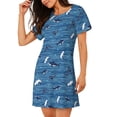thumbnail image 2 of Balery Sharks on White Blue Striped Camisón de manga corta con cuello redondo para mujer, cómodo y elegante., 2 of 6