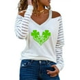 thumbnail image 2 of St Patricks Day Shirts for Women Sexy Cold Shoulder Mesh Long Sleeve Clover Gnome Print Shamrock Blouse Tops T Shirt, 2 of 5