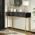 thumbnail image 4 of CATLK 38" Console Table with Stripe Design Drawers - Narrow Entryway Table, Wood Sofa Table with Gold Metal Legs for Living Room & Hallway, Black, 4 of 9